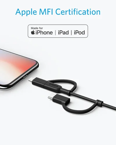 Miniatura 4 de Cable Anker Powerline II 3 en 1, cable Lightning/Type C/Micro USB para iPhone, iPad, Huawei, HTC, LG, Samsung Galaxy, Sony Xperia, smartphones Negro