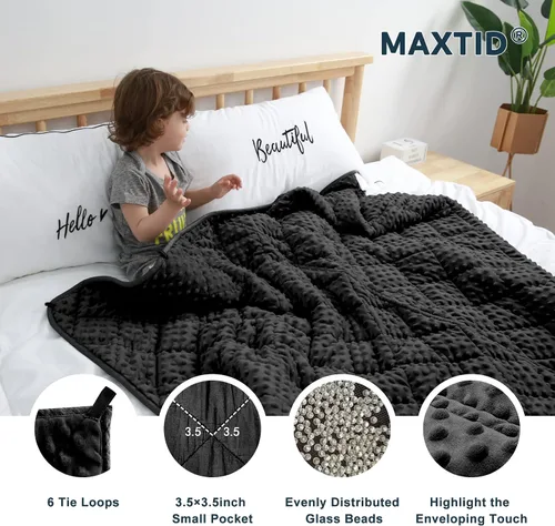 Miniatura 8 de MAXTID Manta con Peso para Niños de 3 Libras Mantas Pesadas Reversibles Negras 36"x48" Manta Cálida Hush Regalos Negro