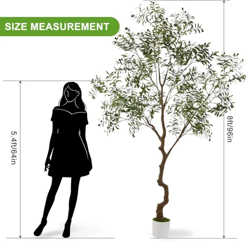 Miniatura 6 de Árbol de seda de olivo artificial alto de 8 pies (96 pulgadas) realista en maceta, árbol de olivo artificial falso con hojas verdes y grandes frutos