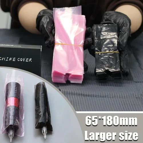 Miniatura 3 de Fundas grandes para máquina con cinta de agarre, 200 fundas para bolígrafos de máquina grandes, color rosa, fundas de agarre y 3 vendajes elásticos