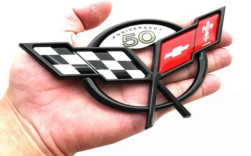 Miniatura 2 de Juego de 2 emblemas de tapa de nariz y tronco para Corvette 2003 50 aniversario, nuevas reproducciones de repuesto para Corvette, negro y rojo