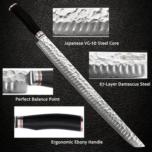 Miniatura 3 de YOUSUNLONG Sakimaru Ultimate Yanagiba Cuchillo - 17 pulgadas (16.929 in) Sujihiki, mango de ébano con funda de cuero
