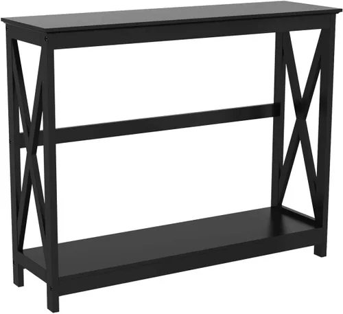 Topeakmart Sofá consola, mesa de entrada de 2 niveles con estante de almacenamiento, mesa de sofá estrecha para entrada, pasillo, sala de estar,