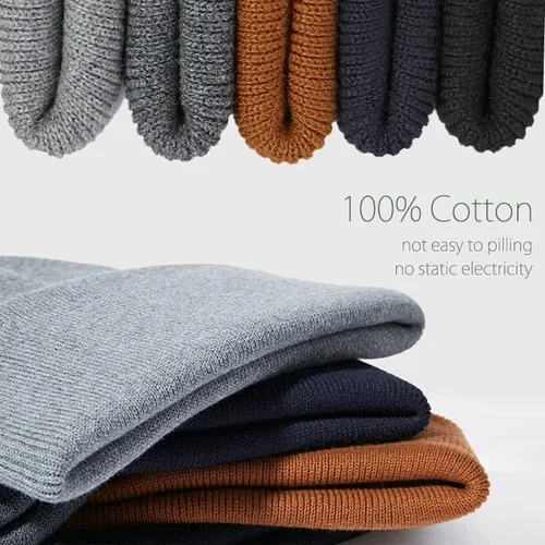Miniatura 7 de Gorro de punto 100% de algodón para mujeres y hombres, gorro de invierno holgado con puños para mujer, gorro de esquí cálido