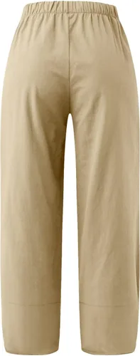 Miniatura 3 de Pantalones capri para mujer, clásicos, cintura elástica, pierna ancha, pantalones ligeros holgados con bolsillos, Caqui