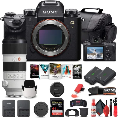 Sony Cámara digital sin espejo Alpha a9 II (solo cuerpo) (ILCE9M2/B) + lente Sony FE de 2.756-7.874 in + tarjeta de memoria de 64 GB + batería