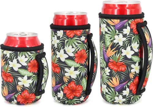Miniatura 38 de Paquete de 3 fundas de neopreno reutilizables aisladas para latas con asa para refrescos, bebidas energéticas, gaseosas, cerveza, seltzer duro