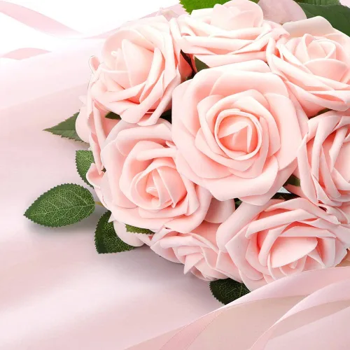 Miniatura 3 de Mocoosy 50 rosas artificiales, rosas artificiales de espuma con tallo para ramos de novia, centros de mesa, flores artificiales, manualidades, Rosa