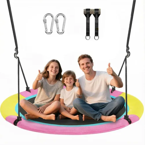 Miniatura 7 de Columpio de árbol de platillo de 48 pulgadas para niños y adultos, columpio volador más grande para toda la familia, capacidad de peso de 700 libras