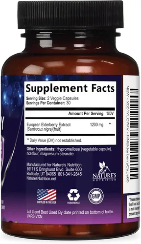 Miniatura 9 de Extracto de fruta de saúco europeo de 1200 mg por porción cápsulas – Sambucus apoyo inmunológico con extracto concentrado de saúco negro de sambucus
