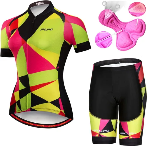 Miniatura 138 de Camiseta de ciclismo para mujer, manga corta y pantalones cortos de ciclismo acolchados para verano