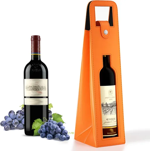 Miniatura 11 de Bolsa de regalo de vino RYDDOY, portador de vino reutilizable de cuero, bolsas de regalo para una sola botella de champán y cerveza para cumpleaños