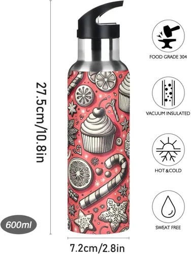 Miniatura 9 de Playful Cupcakes Insulated Stainless Steel Water Bottle with Straw 32 Oz, BPA-Free Sport Water Bottle Leakproof Water Bottles