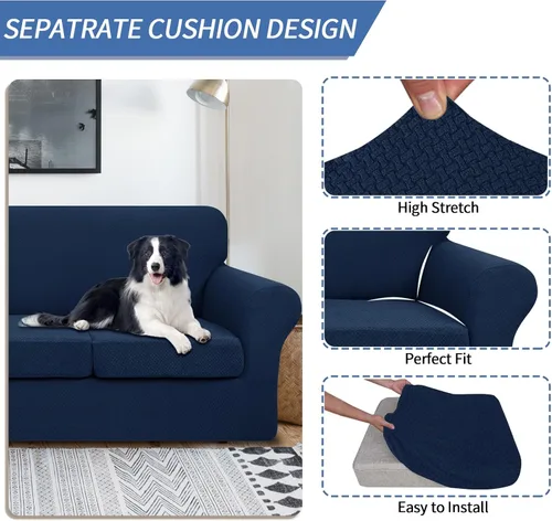 Miniatura 3 de JIVINER Fundas de sofá de 4 piezas para sofá de 3 cojines, funda elástica para sofá con 3 fundas de cojín de asiento, funda gruesa ajustada