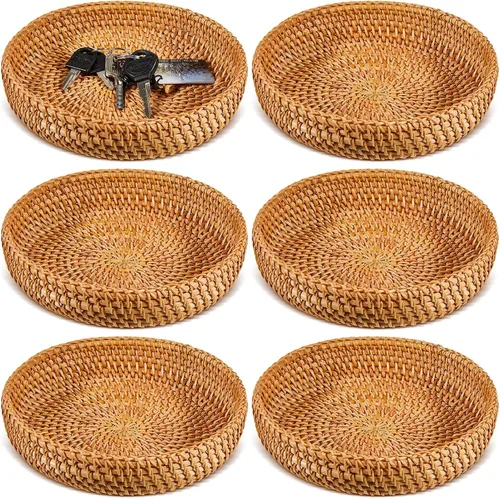 Miniatura 11 de Hushee 1 pieza Cesta pequeña redonda para entrada Mesa tejida de mimbre Cesta para llaves Cesta de ratán Bandeja redonda Organizador para llavero