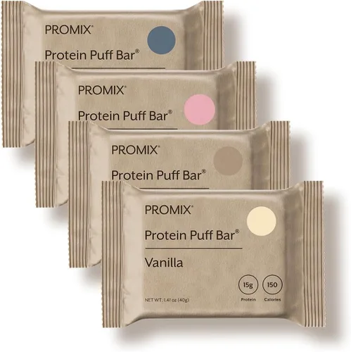 ProMix Nutrition Barras de Proteína Puff - Paquete Variado - Vainilla, Chocolate, Fresa, Arándano - Golosina Crujiente de Malvavisco - Alta Proteína