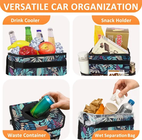 Miniatura 6 de Vankor - Bote de basura para automóvil, bolsa de basura para colgar, impermeable, a prueba de fugas, latas de basura para vehículos, hojas coloridas