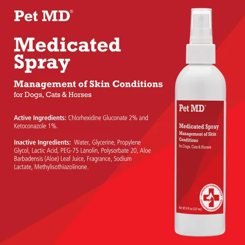 Miniatura 2 de Aerosol medicinal antiséptico y antifúngico para perros, gatos y caballos con clorhexidina, ketoconazol, ácidos grasos esenciales, aloe y vitamina