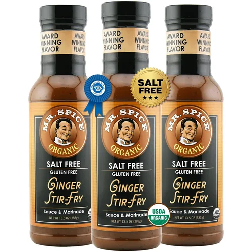 Miniatura 7 de Mr. Spice Salsa orgánica de jengibre para saltear, sin sal (0 mg/porción), sin gluten, salsas bajas en sodio para marinada, wok y freidora de aire
