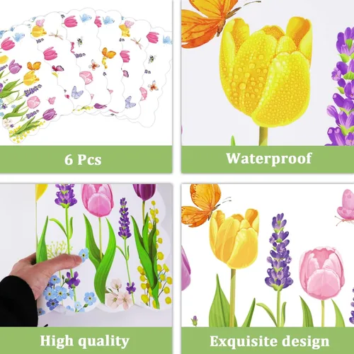 Miniatura 3 de Juego de 6 manteles individuales de verano con diseño de tulipán, manteles individuales de plástico de color lavanda, tulipán de lavanda, manteles