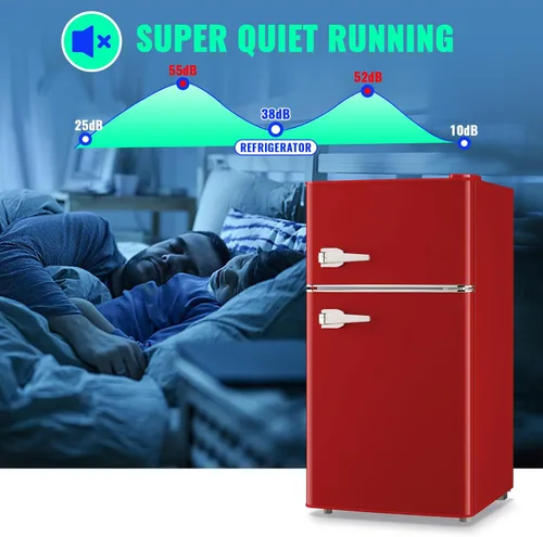 Miniatura 7 de Refrigerador de 3.5 pies cúbicos con congelador, refrigerador de doble puerta color rojo con estantes ajustables de cristal, cajón plástico