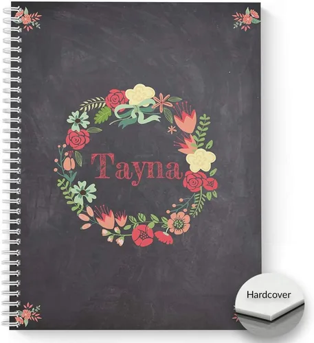 Cuaderno personalizado de corona floral de tapa dura, acabado mate satinado, 120 páginas del papel seleccionado, coloque espiral plana de alambre.