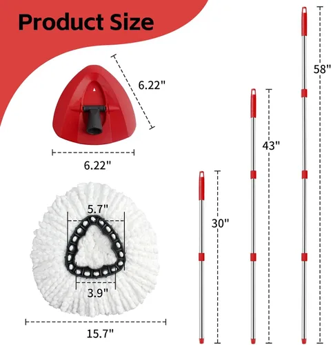 Miniatura 3 de ANREKEYH Cabezal de repuesto para trapeador giratorio, base, mango compatible con la mopa giratoria de microfibra O Cedar EasyWring, 2 cabezales
