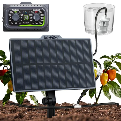 Miniatura 8 de RAINPOINT Kit de riego automático solar compacto programable para plantas, funciona con interior y exterior, bomba de riego por goteo de riego