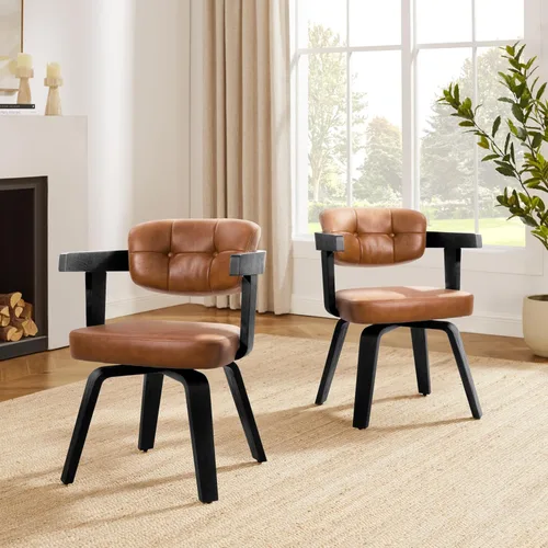 Miniatura 21 de Art Leon Silla de oficina sin ruedas, moderna de mediados de siglo, silla de escritorio tapizada de tela sin ruedas, silla con brazo decorativo