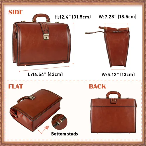 Miniatura 6 de Banuce Maletín vintage de cuero italiano de grano completo para hombres, 15.6 pulgadas, abogado legal, maletín para médico, bolsa de sujeción