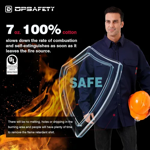 Miniatura 3 de FR Camisa de 7 onzas resistentes al fuego para hombre, camisa de soldadura CAT2, 100% algodón, resistentes al fuego, color azul marino (2XL)