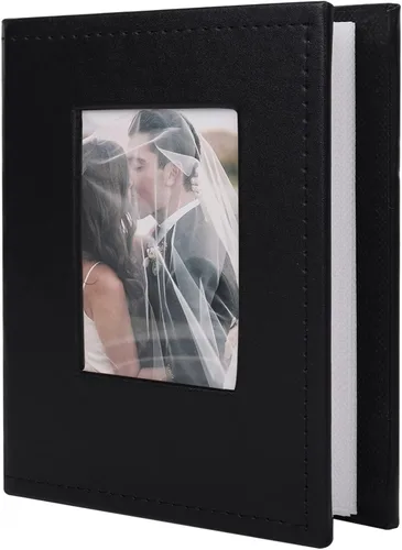 Miniatura 60 de Álbum de Fotos 4x6 para 300 Fotos Cubierta de Cuero PU Página Interior Negra para Álbumes de Boda Libro de Fotos Familiar Bebé Aniversario Bolsillo