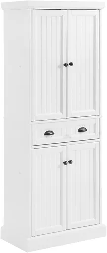 Crosley Furniture Shoreline Coastal - Armario de almacenamiento para despensa con estantes, cocina, comedor o lavandería, color blanco