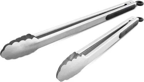 Miniatura 21 de Pinzas de cocina de acero inoxidable 304, juego de 2 pinzas resistentes de 9 y 12 pulgadas para asar a la parrilla, con bloqueo cepillado y agarre