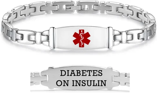 Miniatura 118 de LinnaLove Lady Medical Alert - Pulseras médicas de acero inoxidable para mujer, 7.5 pulgadas