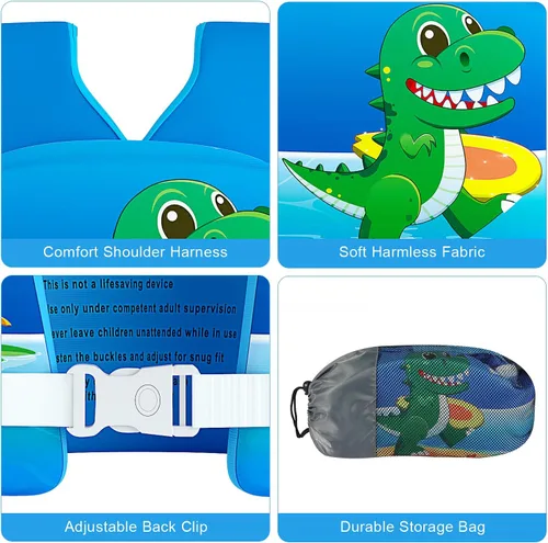Miniatura 6 de Chaleco de natación para niños pequeños, apto para niños de 28 a 70 libras, flotadores para niños y niñas, ayuda a la natación, entrenamiento, traje