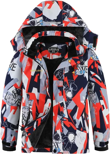 Miniatura 12 de Chaquetas de esquí para niños, impermeable, abrigo de invierno con forro polar, resistente al viento, chaqueta de snowboard con capucha desmontable