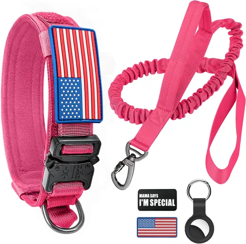 Miniatura 11 de Collar táctico militar para perro, nailon ajustable, hebilla de metal resistente con asa para entrenamiento, parches (verde, XL)