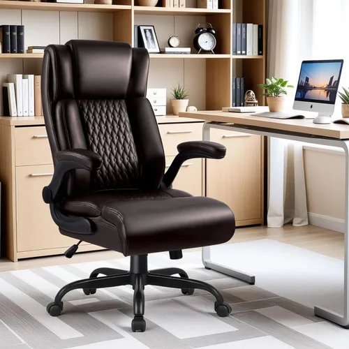 Miniatura 8 de Silla de Oficina Grande y Alta, Silla Ergonómica de Cuero para Escritorio de Computadora de Oficina, Silla de Oficina Resistente Negra con Negro