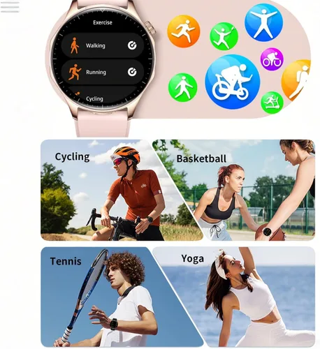 Miniatura 9 de Reloj inteligente con auriculares, relojes inteligentes TWS 2 en 1, reloj inteligente con pantalla AMOLED colorida de 1.43 pulgadas para Android Rosa