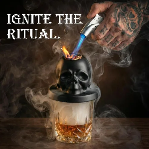 Miniatura 2 de Kit de ahumador de whisky con antorcha – Calavera de cerámica a la antigua, bourbon y cóctel – Regalos únicos para el día de San Valentín para NEGRO