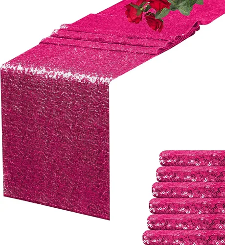 Miniatura 24 de Camino de mesa de lentejuelas negras de 12 x 72 pulgadas, paquete de 6 caminos de mesa con purpurina para decoración de fiestas, baby shower