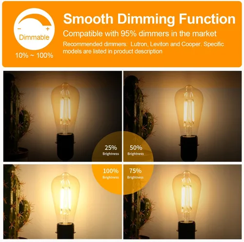 Miniatura 3 de 12 paquetes de bombillas LED Edison vintage grandes ST64, 7 W equivalentes a 60 W, 800 lúmenes, bombillas LED de filamento antiguo regulables, 2700