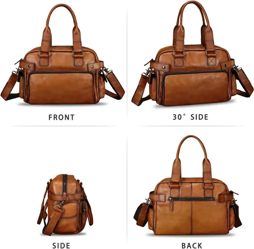 Miniatura 4 de Monederos y bolsos de cuero genuino para hombres y mujeres, bolso de mensajero de cuero real vintage para hombro