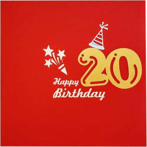 Miniatura 7 de iGifts And Cards Tarjeta desplegable 3D de 20 cumpleaños – Caja de fiesta roja de moda sorpresa con globos, regalos y vibraciones de celebración