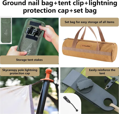 Miniatura 8 de Tienda de campaña portátil para exteriores, juego de lujo 8 en 1, cuerda resistente al viento, clavo de tierra para tienda, martillo de campamento