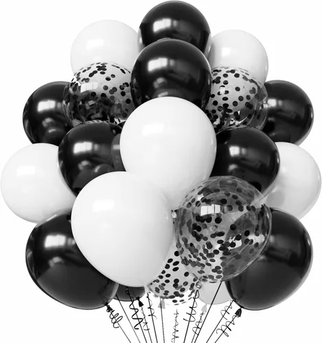 Miniatura 19 de Globos negros y dorados, kit de 50 globos de 12 pulgadas, globos de látex negros para decoraciones de cumpleaños, año nuevo, boda, graduación