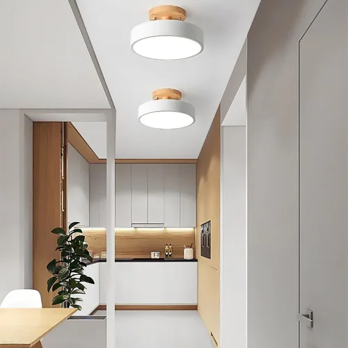 Miniatura 8 de Lámpara de techo LED regulable, lámpara de techo moderna de 9 pulgadas, montaje empotrado, de madera, de 12 W, lámpara blanca para sala de estar