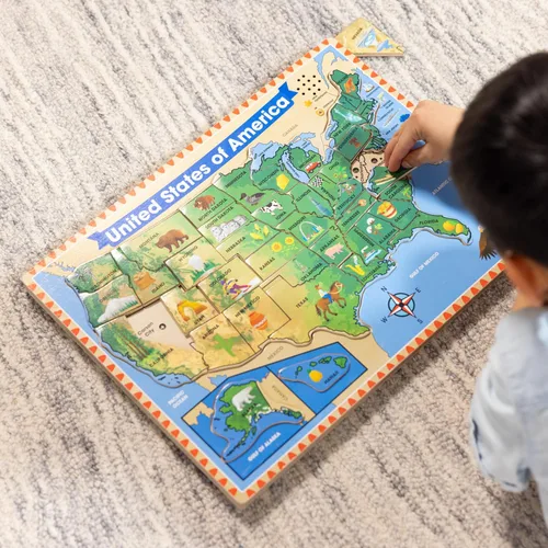 Miniatura 2 de Melissa & Doug – EE. UU. Mapa – Puzzle de rompecabezas de madera de sonido con efectos de sonido (40 Pcs)