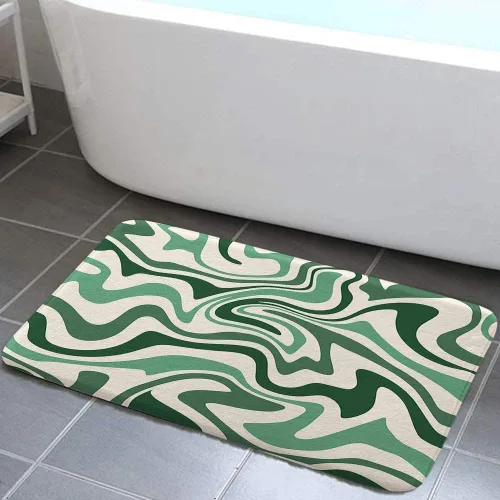 Miniatura 3 de Alfombras de baño estéticas abstractas de los años 70 con diseño de remolino ondulado, bonito tapete de baño rosa y beige, estético, retro